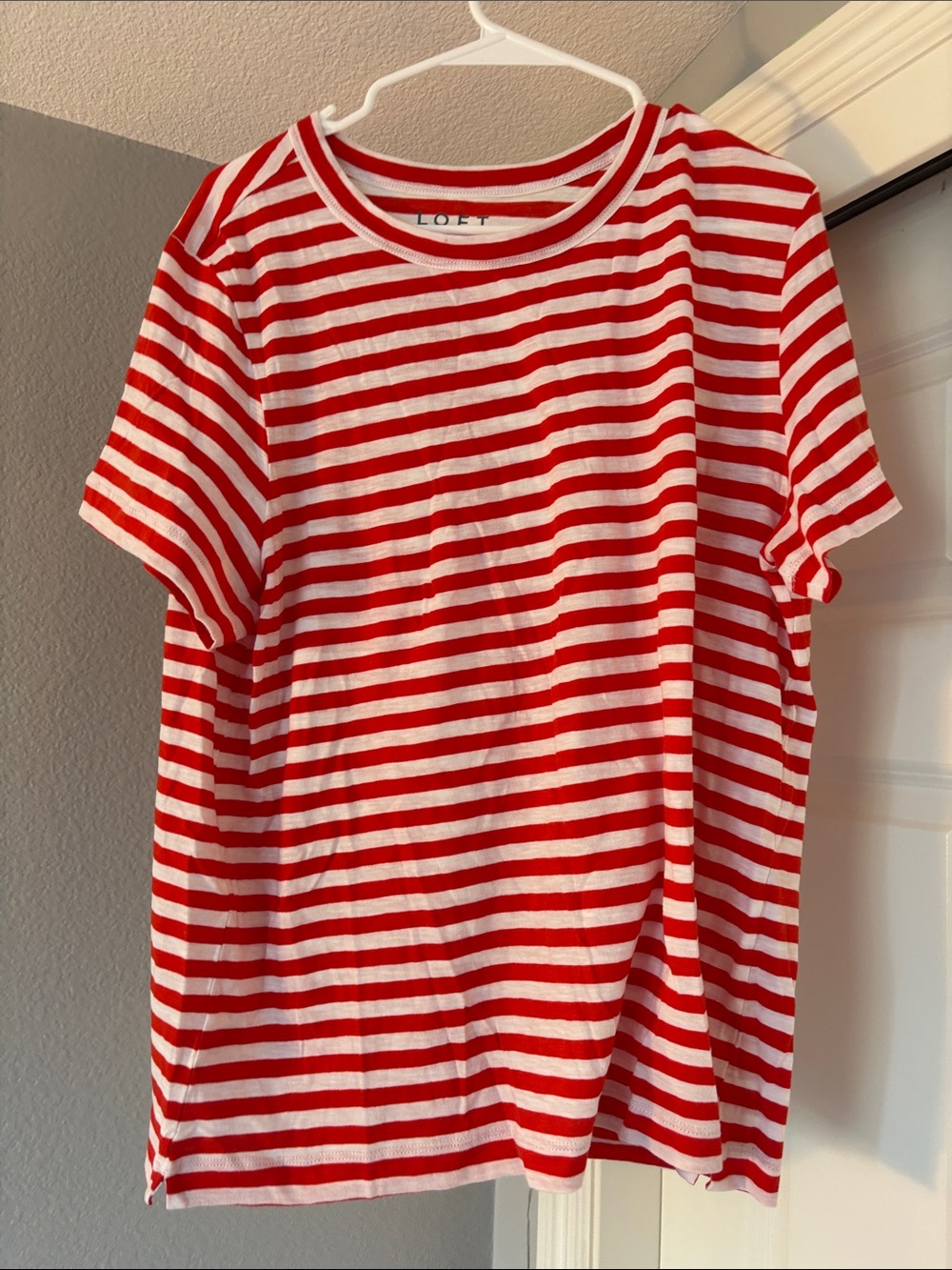 LOFT  Red & White Striped Short Sleeve Tee